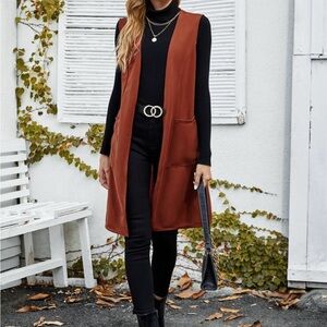 SHEIN Brown Sleeveless Vest with Black Outfit